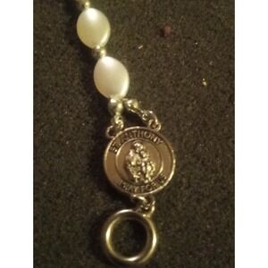 Religious Bracelet St Anthony St Peregrine Pray For Us Pearl Beads Silver Tone